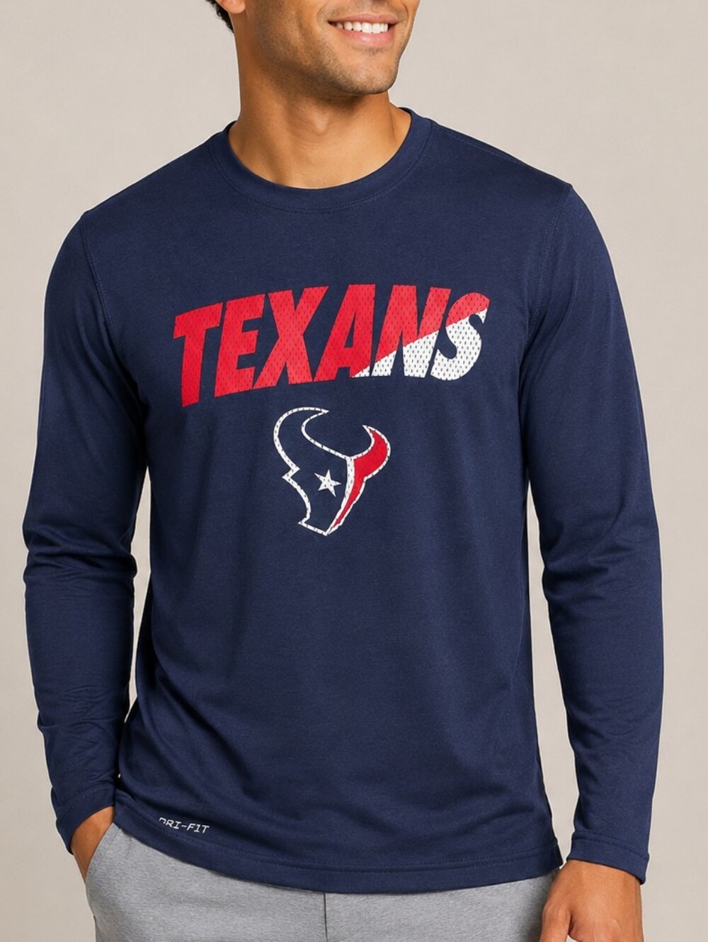 Nike Houston Texans Dri-FIT Navy Blue Men's Long Sleeve Shirt Size Small NFL Tee
